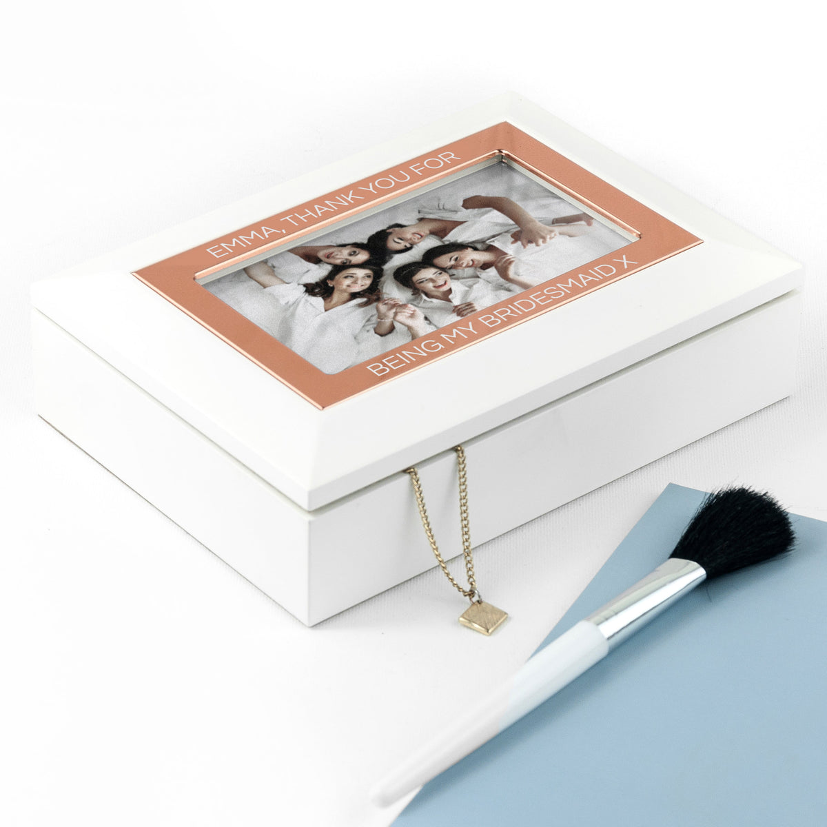 Personalised Powder White and Rose Gold Jewellery Box