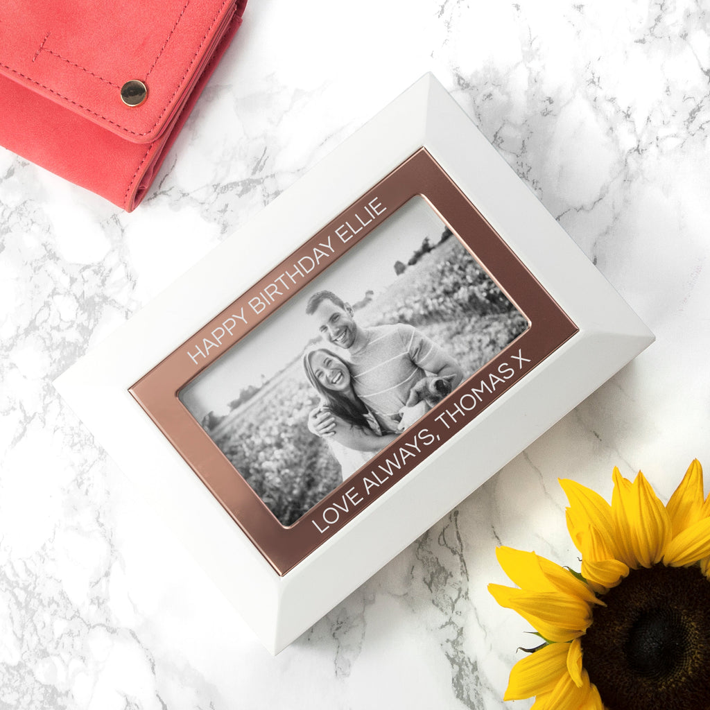 Personalised Powder White and Rose Gold Jewellery Box