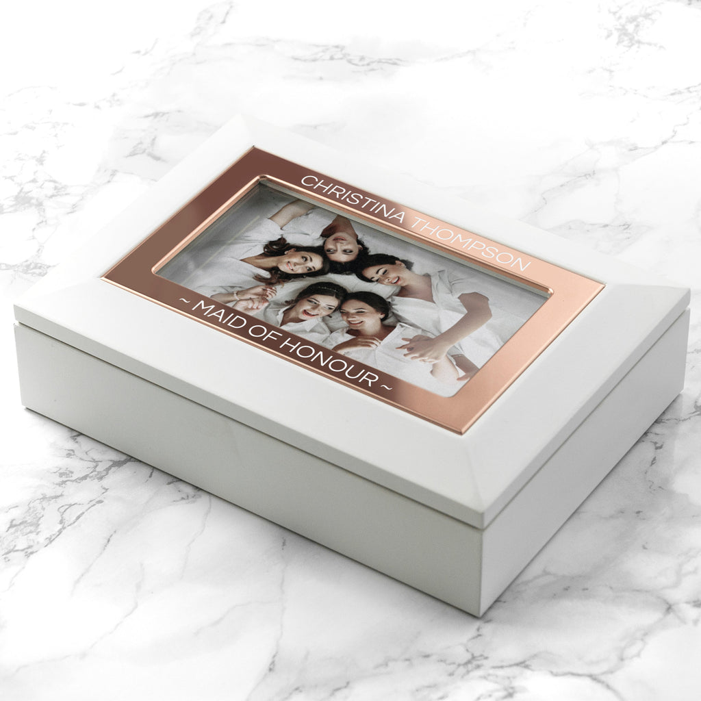 Personalised Powder White and Rose Gold Jewellery Box