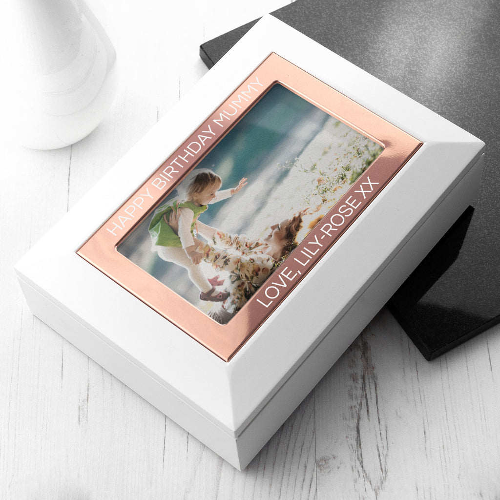 Personalised Powder White and Rose Gold Jewellery Box