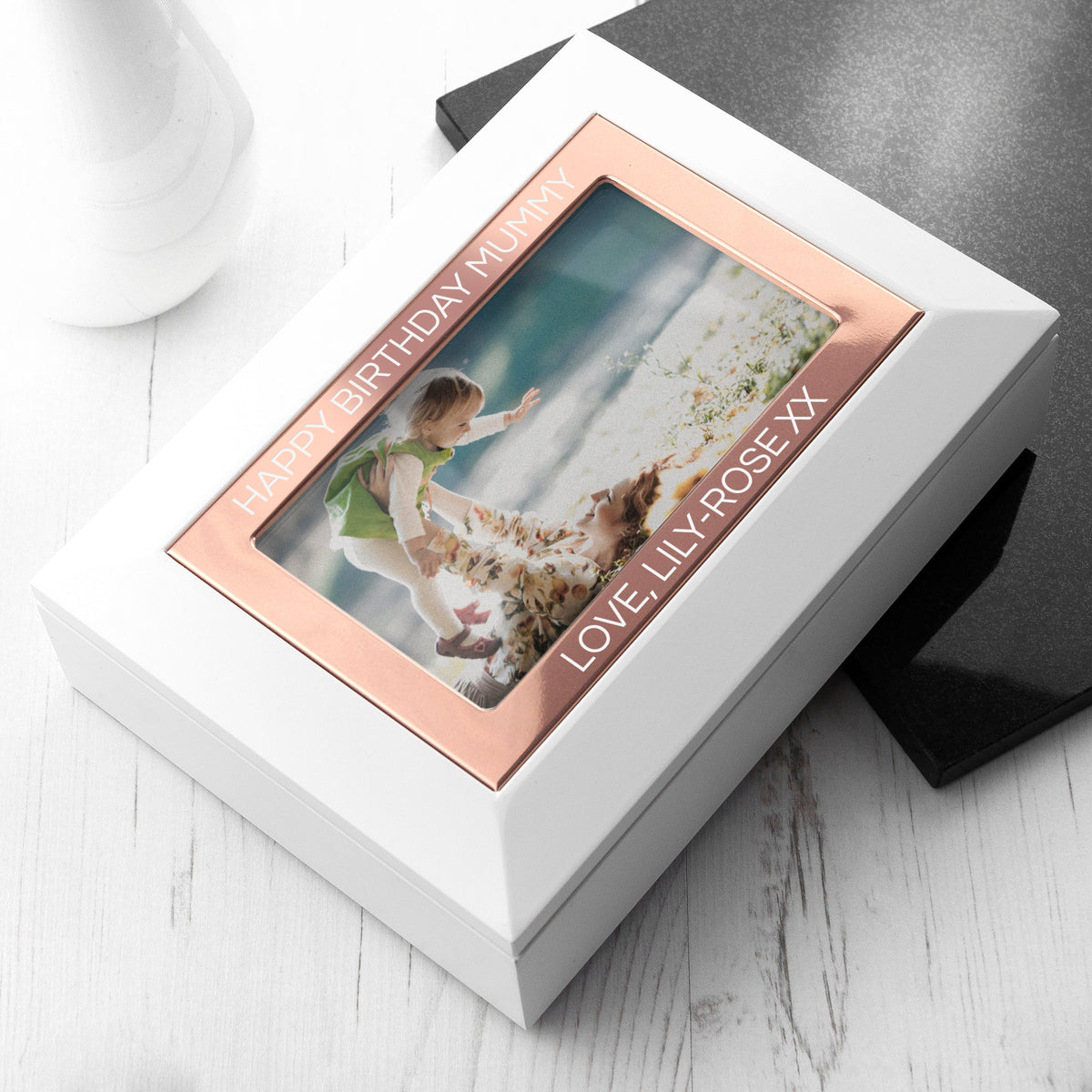 Personalised Powder White and Rose Gold Jewellery Box