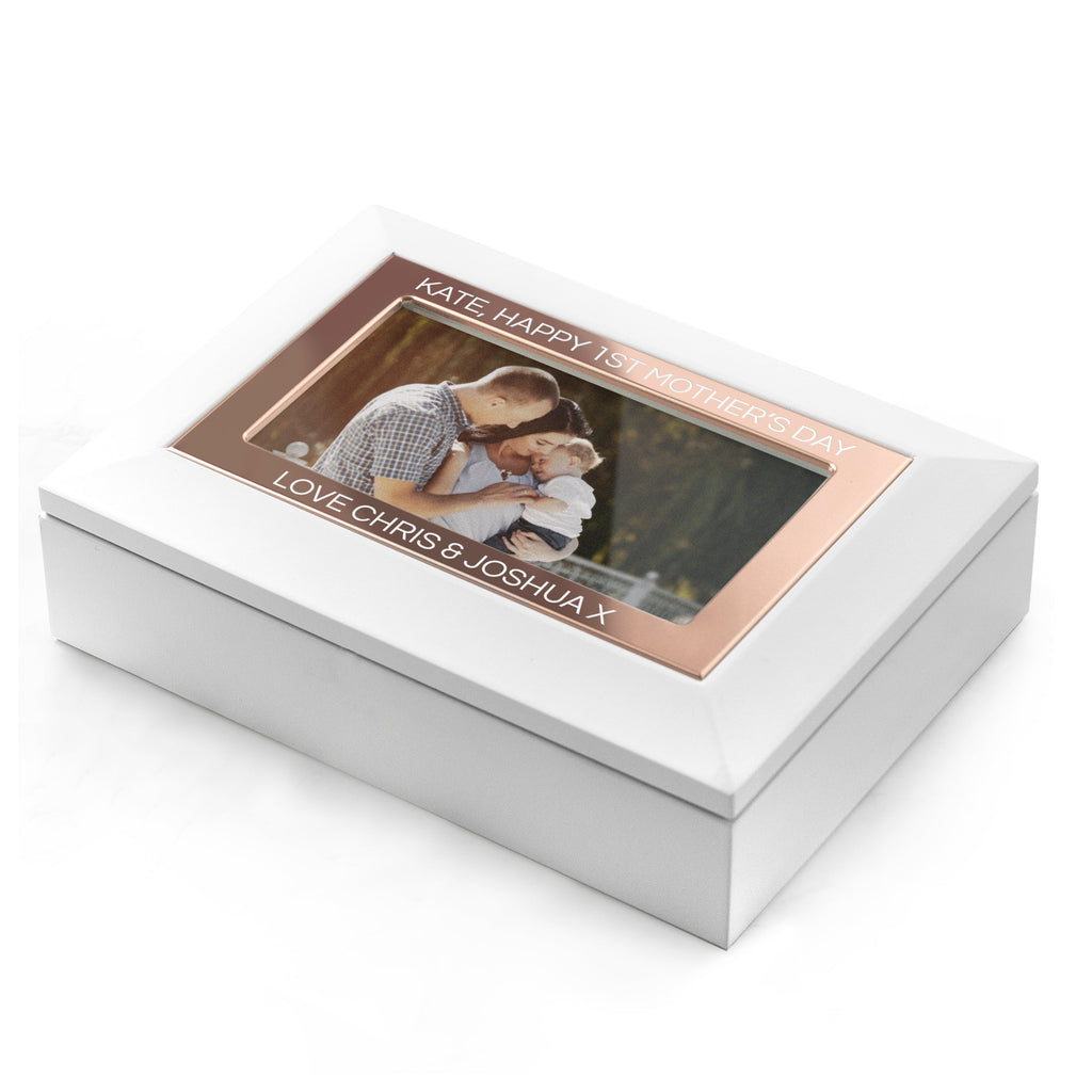 Personalised Powder White and Rose Gold Jewellery Box