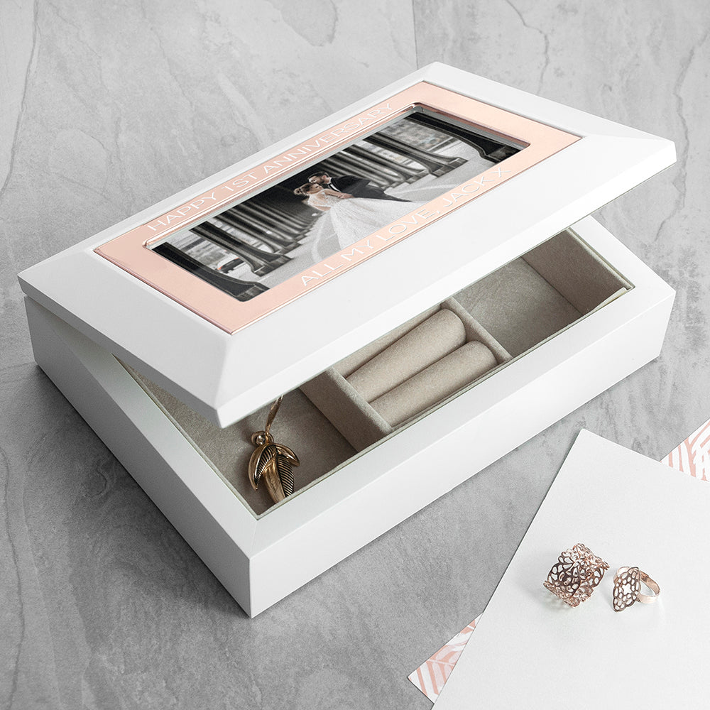 Personalised Powder White and Rose Gold Jewellery Box