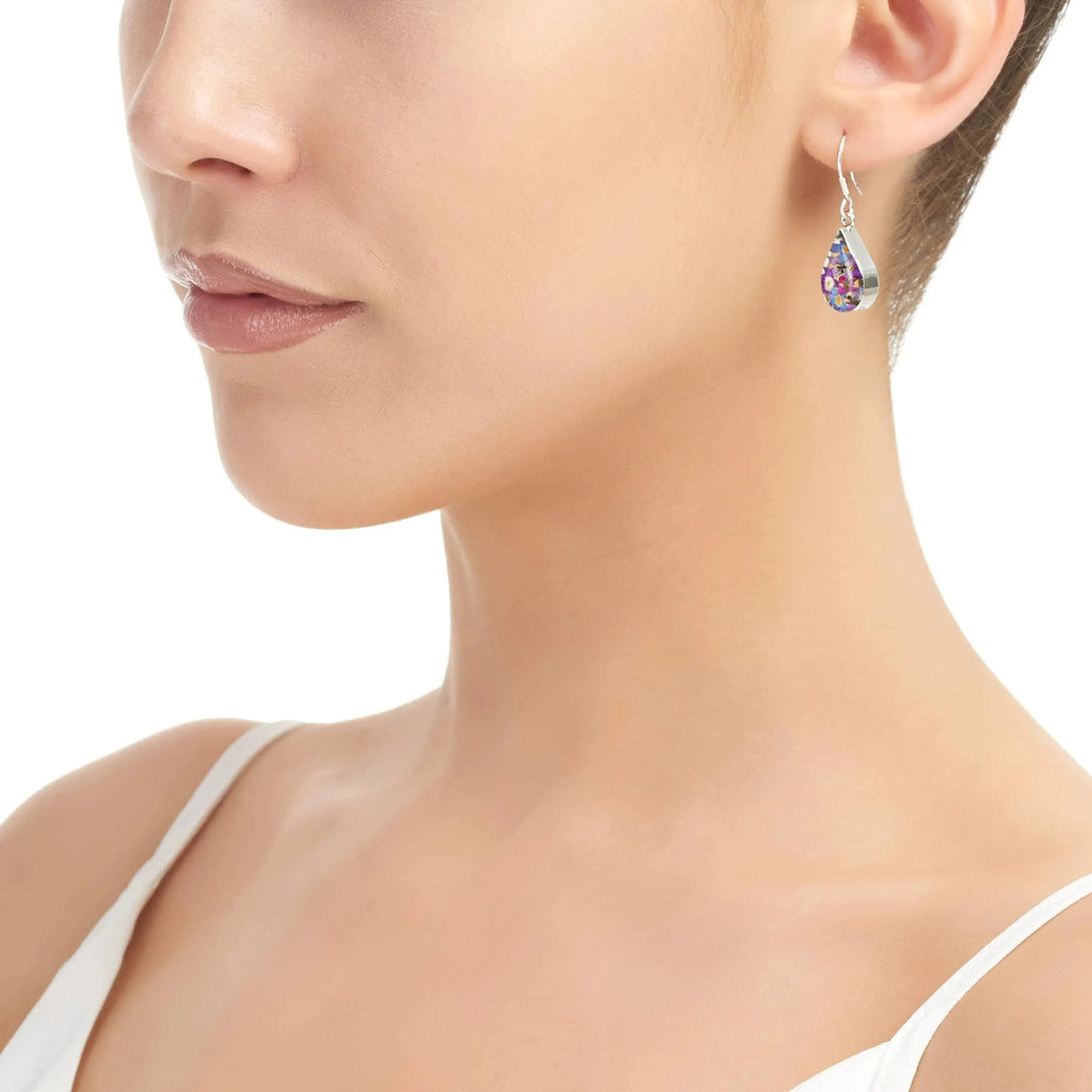 Purple Haze Silver Teardrop Dangle Drop Earrings